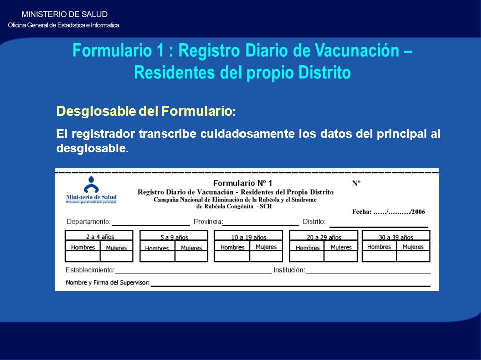 Formulario 1 : Registro Diario de Vacunación – Residentes del propio Distrito