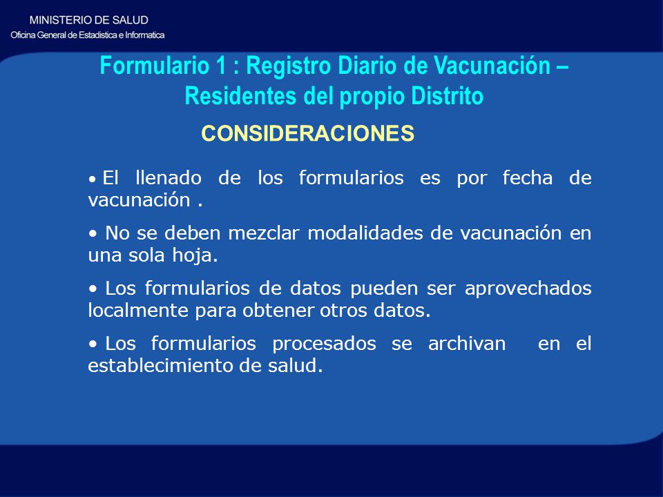 Formulario 1 : Registro Diario de Vacunación – Residentes del propio Distrito