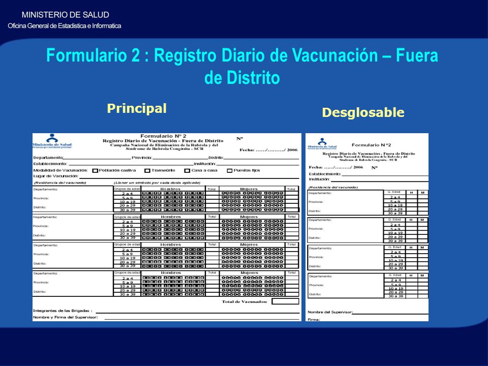 Formulario 2 : Registro Diario de Vacunación – Fuera de Distrito