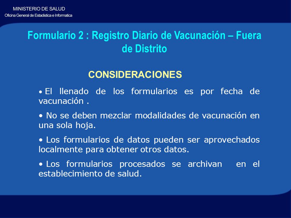 Formulario 2 : Registro Diario de Vacunación – Fuera de Distrito