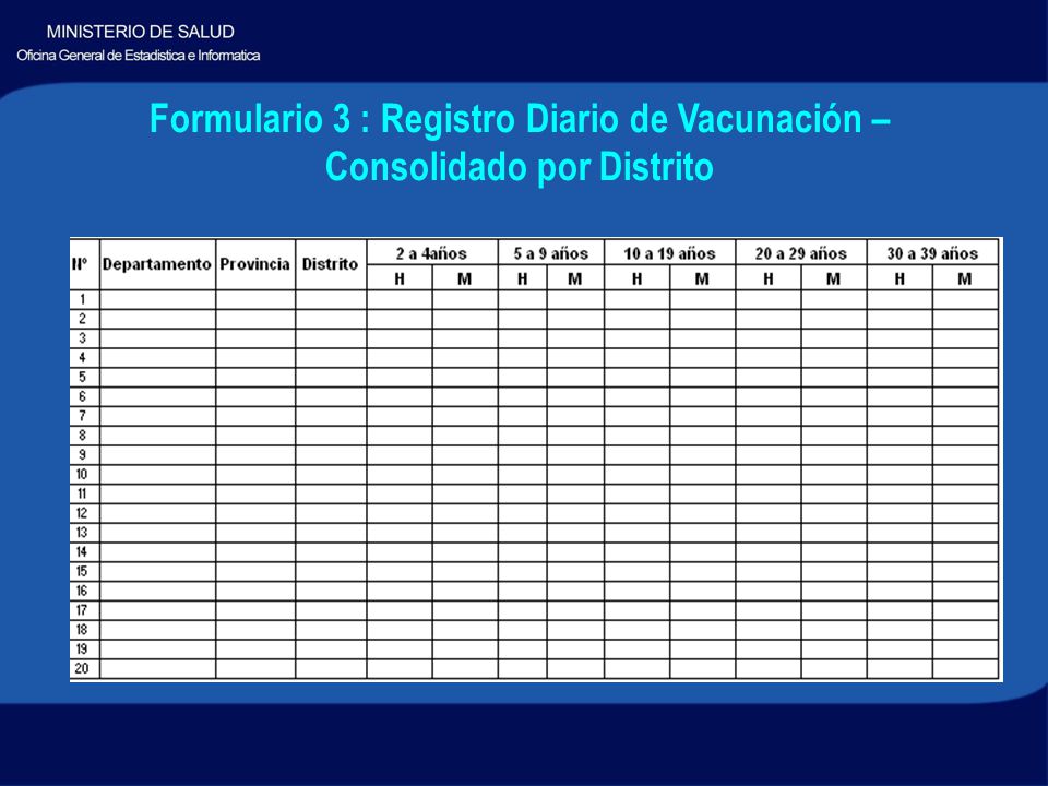 Formulario 3 : Registro Diario de Vacunación – Consolidado por Distrito