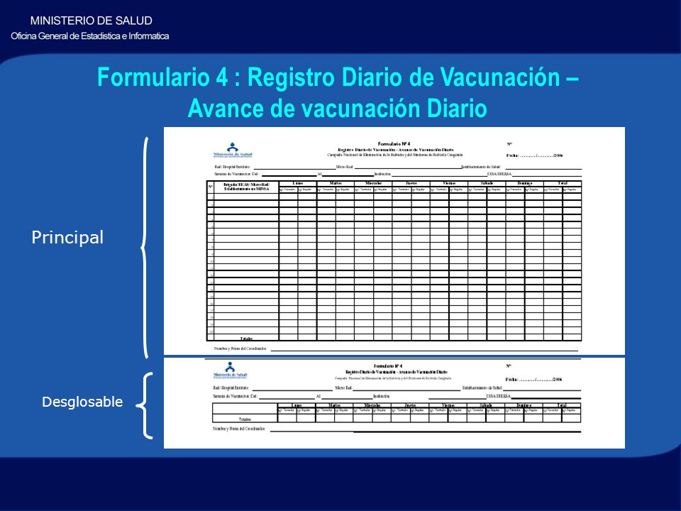 Formulario 4 : Registro Diario de Vacunación – Avance de vacunación Diario