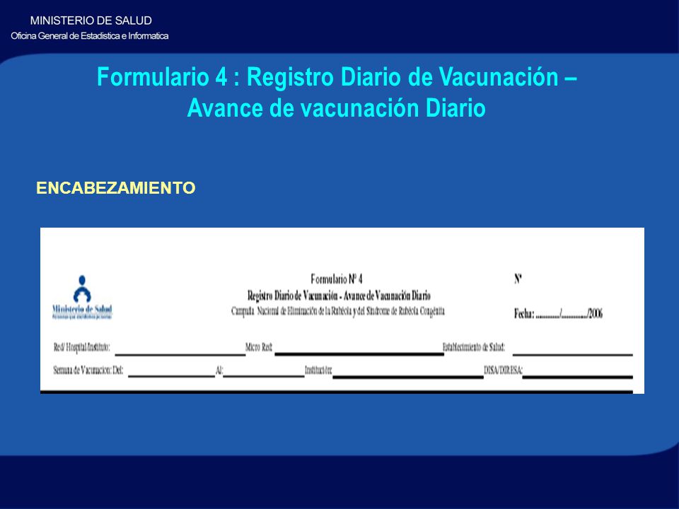Formulario 4 : Registro Diario de Vacunación – Avance de vacunación Diario