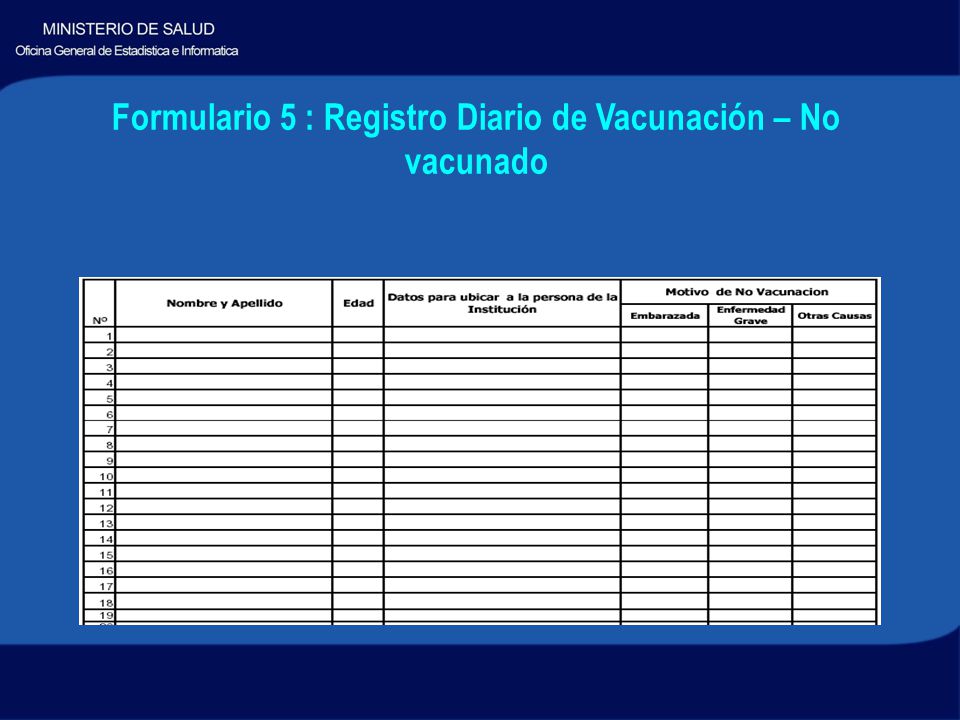 Formulario 5 : Registro Diario de Vacunación – No vacunado