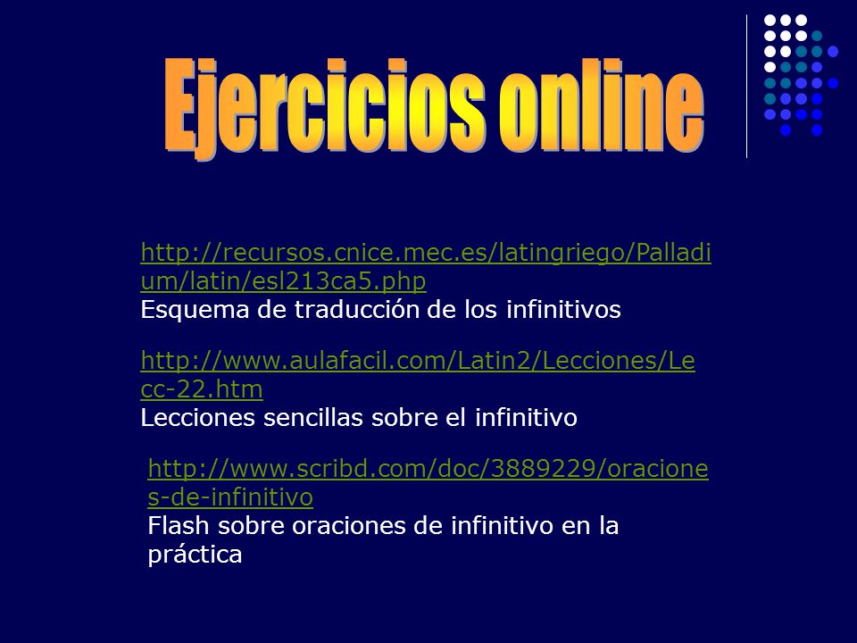 Ejercicios online   Esquema de traducción de los infinitivos.