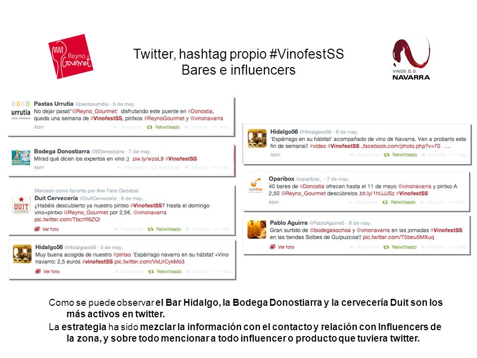 Twitter, hashtag propio #VinofestSS Bares e influencers