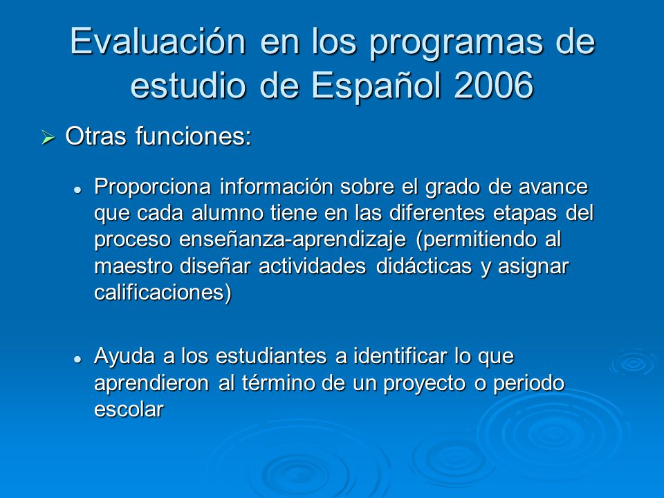 Evaluación en los programas de estudio de Español 2006