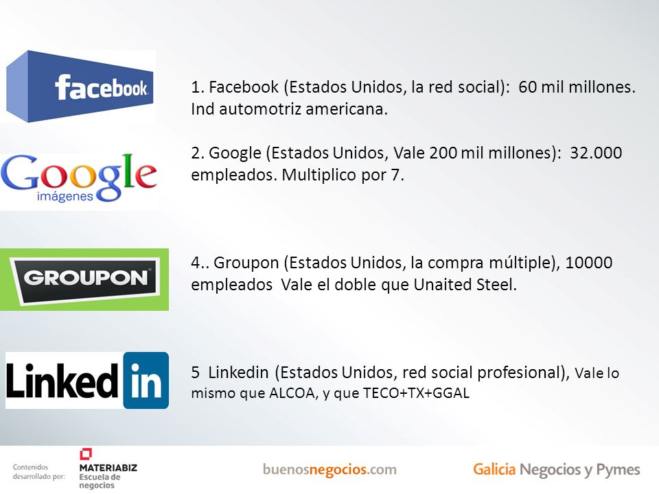 1. Facebook (Estados Unidos, la red social): 60 mil millones