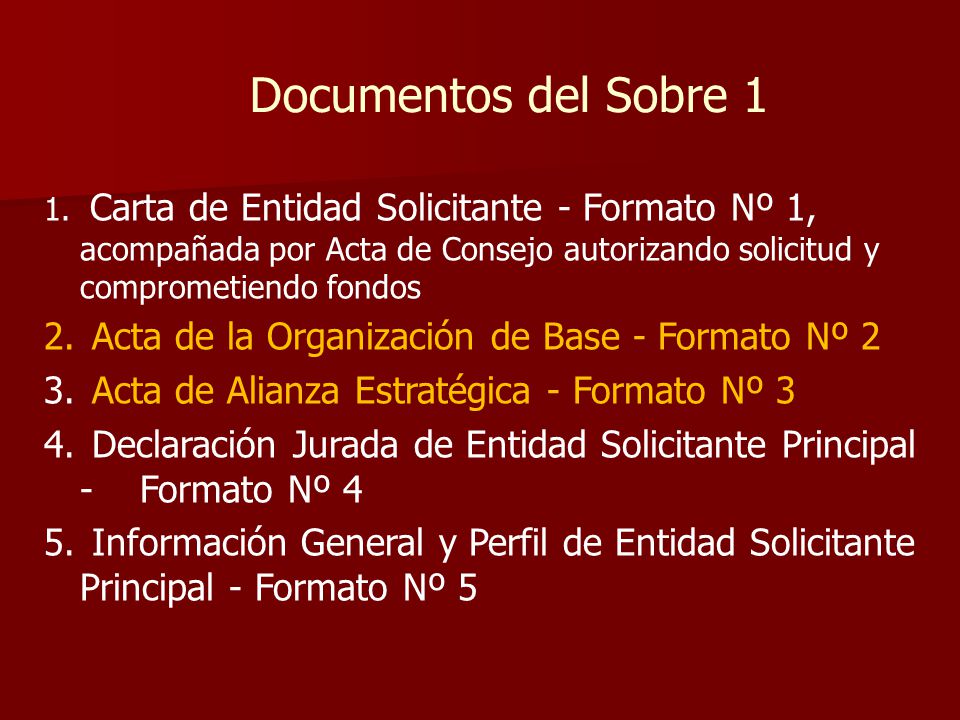 Documentos del Sobre 1 Acta de la Organización de Base - Formato Nº 2