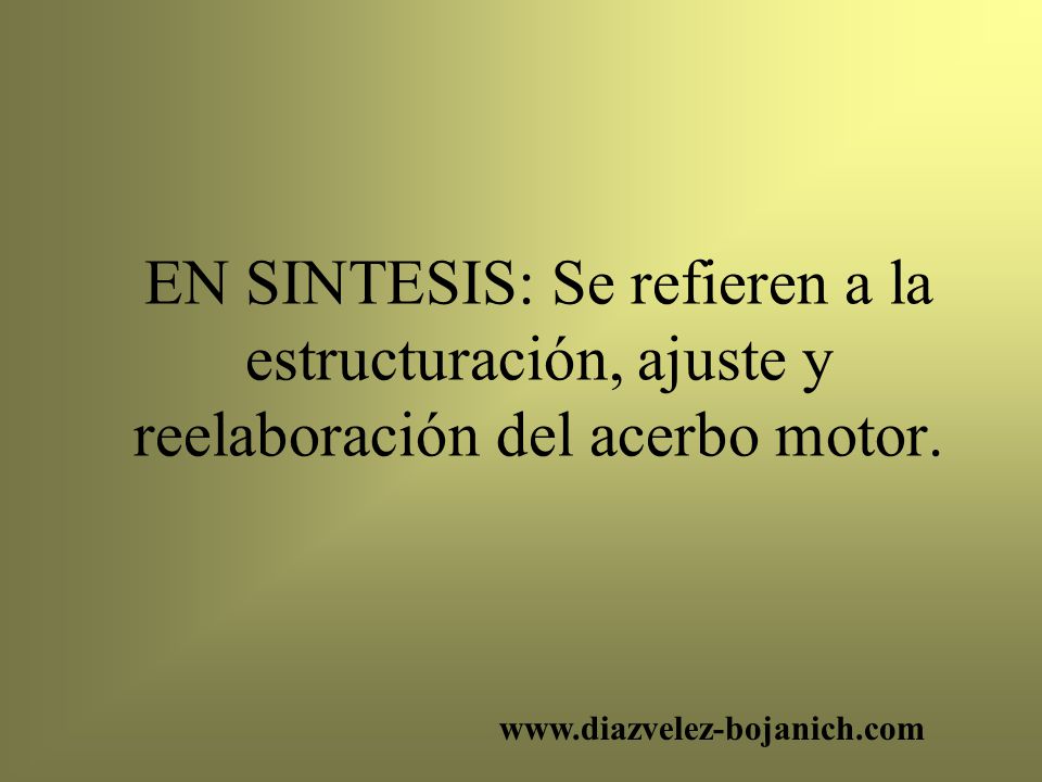 EN SINTESIS: Se refieren a la estructuración, ajuste y reelaboración del acerbo motor.