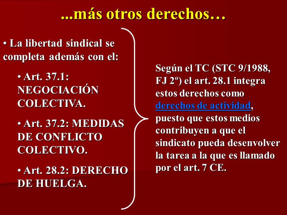 ...más otros derechos… La libertad sindical se completa además con el: