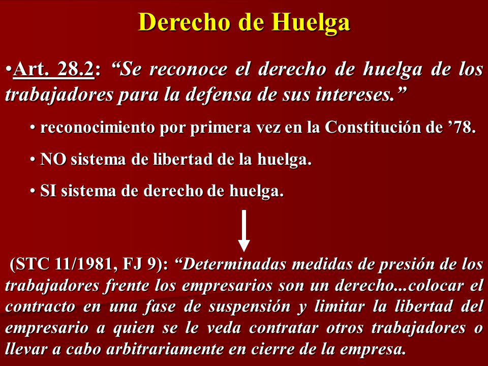 Derecho de Huelga Art. 28.2: Se reconoce el derecho de huelga de los trabajadores para la defensa de sus intereses.