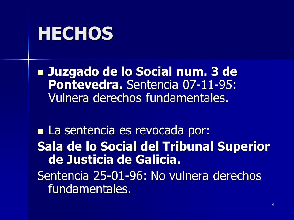 HECHOS Juzgado de lo Social num. 3 de Pontevedra. Sentencia : Vulnera derechos fundamentales.