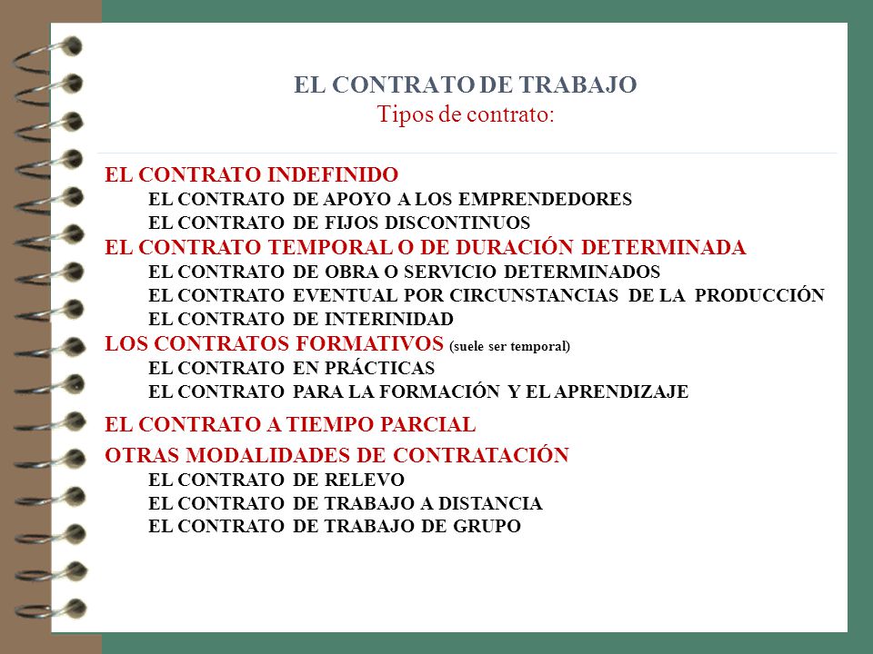 EL CONTRATO DE TRABAJO Tipos de contrato: