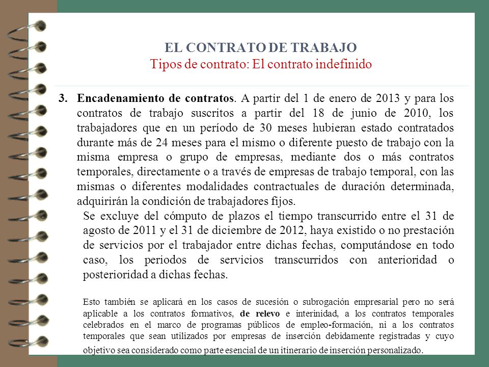 EL CONTRATO DE TRABAJO Tipos de contrato: El contrato indefinido