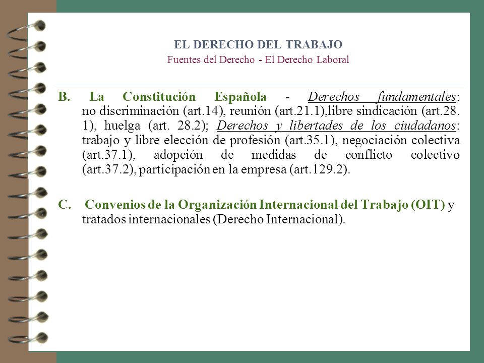 EL DERECHO DEL TRABAJO Fuentes del Derecho - El Derecho Laboral