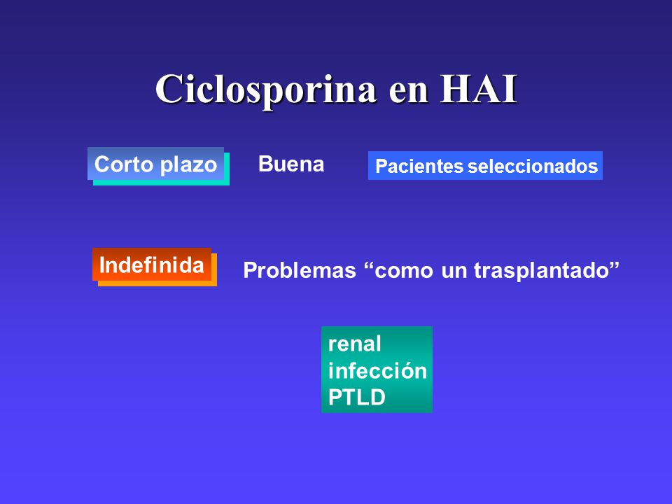 Ciclosporina en HAI Corto plazo Buena Indefinida