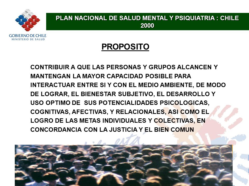PLAN NACIONAL DE SALUD MENTAL Y PSIQUIATRIA : CHILE 2000