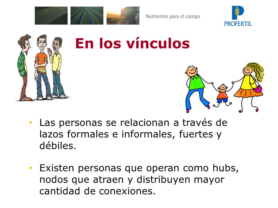 En los vínculos Las personas se relacionan a través de lazos formales e informales, fuertes y débiles.