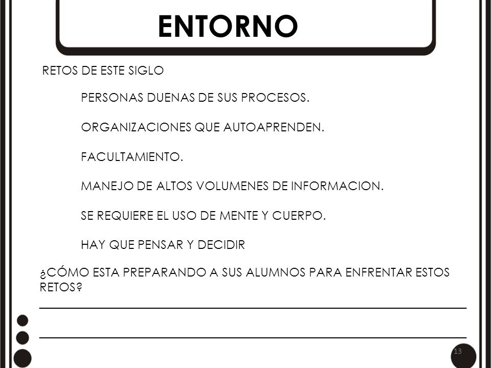 ENTORNO RETOS DE ESTE SIGLO PERSONAS DUENAS DE SUS PROCESOS.