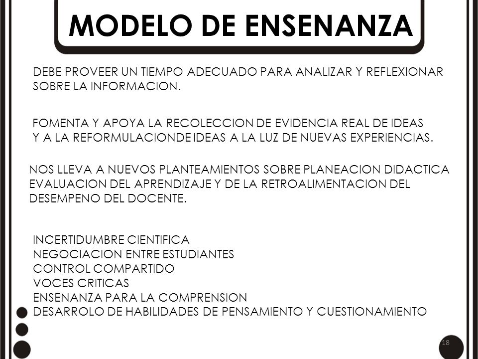 MODELO DE ENSENANZA DEBE PROVEER UN TIEMPO ADECUADO PARA ANALIZAR Y REFLEXIONAR. SOBRE LA INFORMACION.