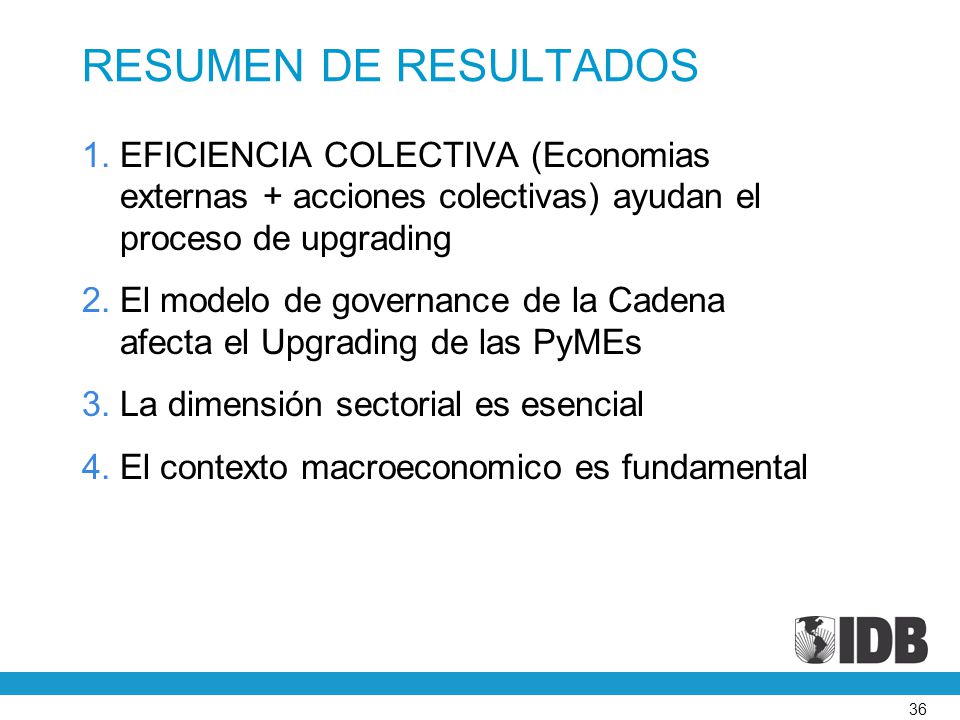 RESUMEN DE RESULTADOS EFICIENCIA COLECTIVA (Economias externas + acciones colectivas) ayudan el proceso de upgrading.