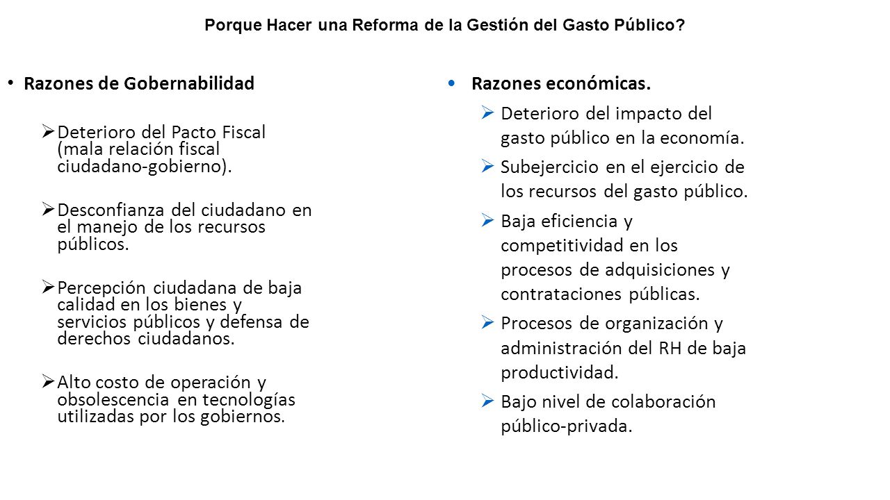 Porque Hacer una Reforma de la Gestión del Gasto Público