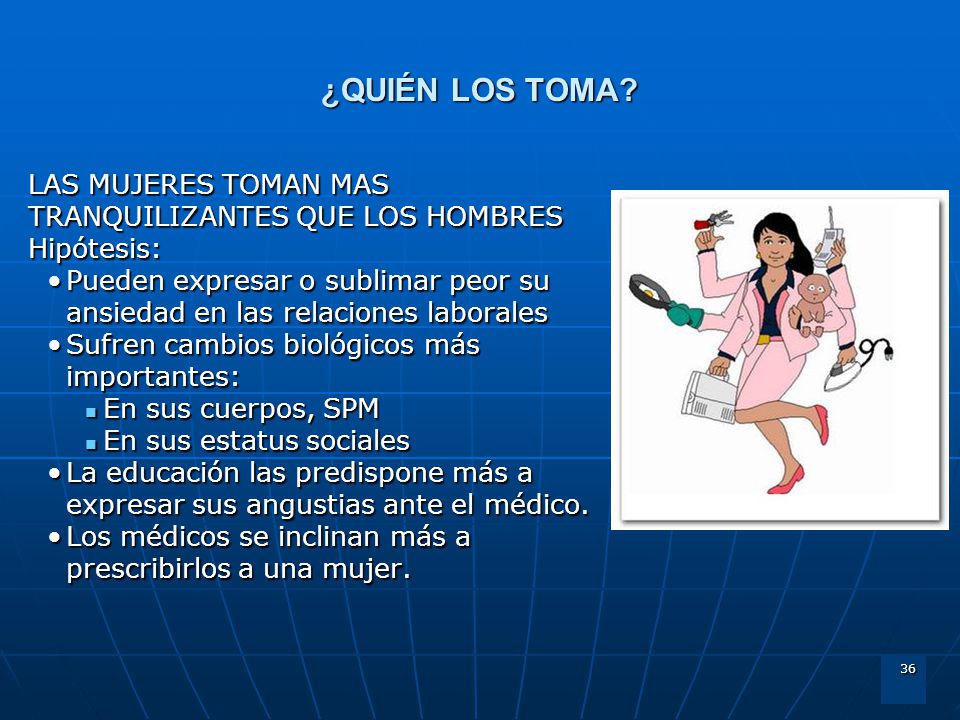 ¿QUIÉN LOS TOMA LAS MUJERES TOMAN MAS TRANQUILIZANTES QUE LOS HOMBRES