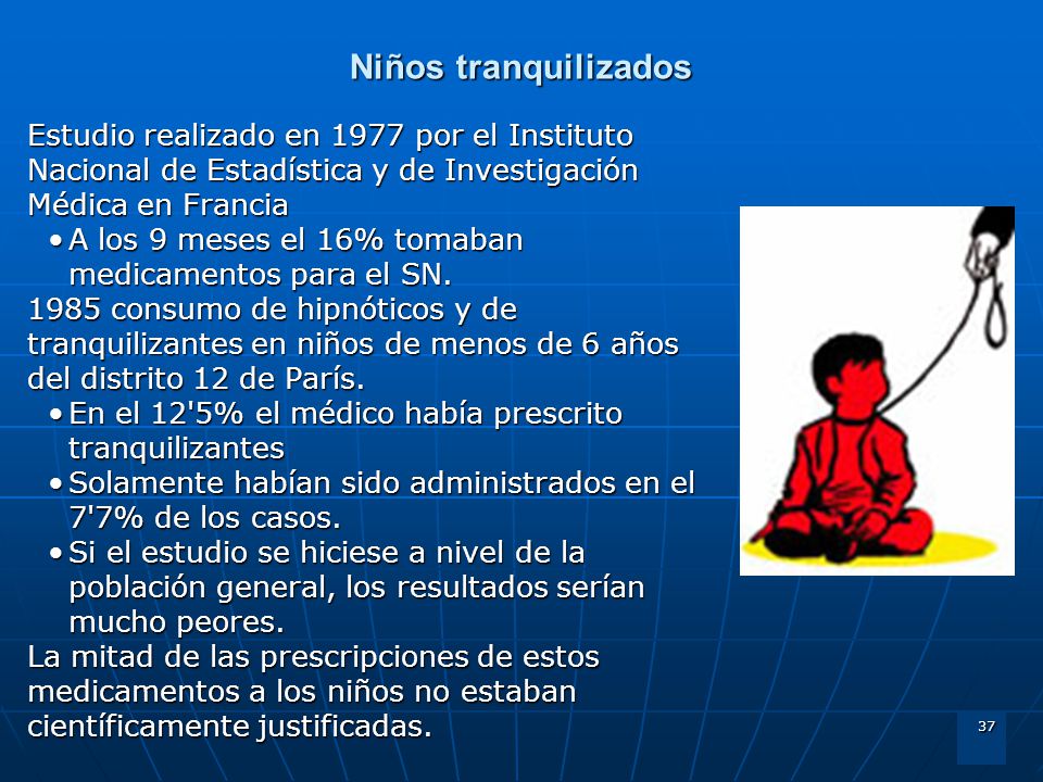 Niños tranquilizados Estudio realizado en 1977 por el Instituto Nacional de Estadística y de Investigación Médica en Francia.
