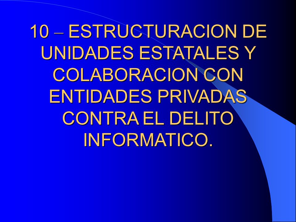 10 – ESTRUCTURACION DE UNIDADES ESTATALES Y COLABORACION CON ENTIDADES PRIVADAS CONTRA EL DELITO INFORMATICO.