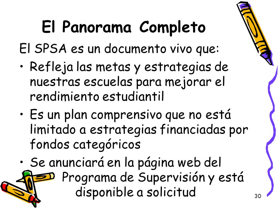 El Panorama Completo El SPSA es un documento vivo que: