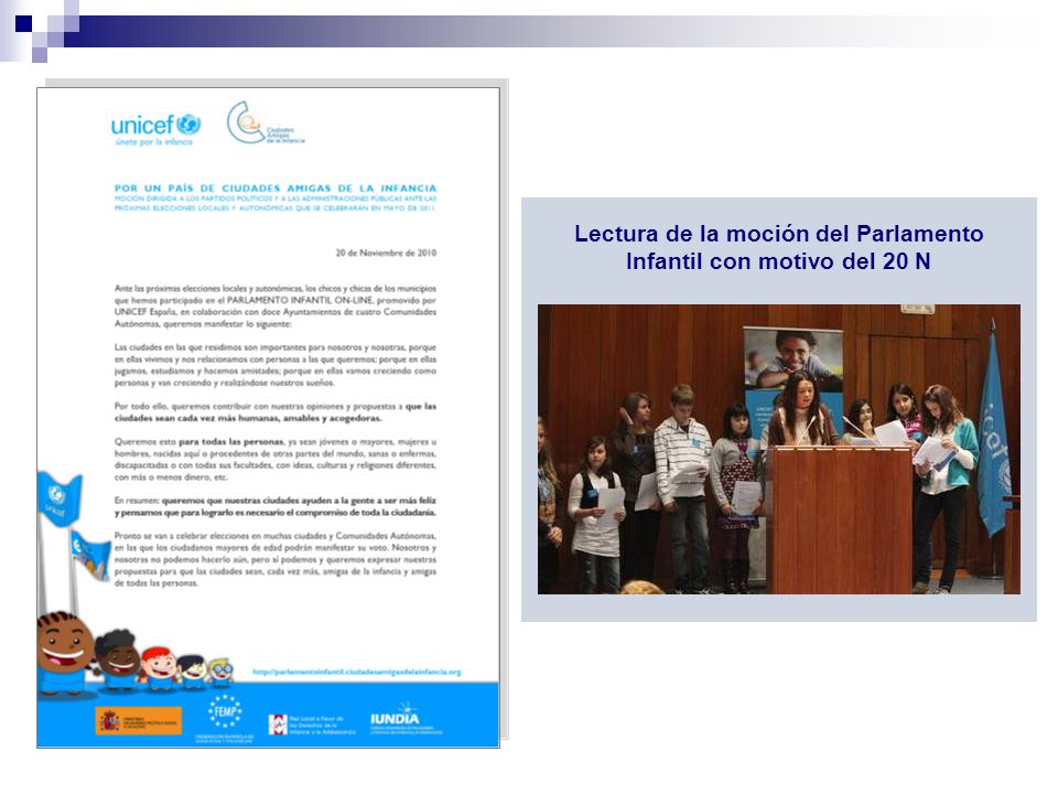 Lectura de la moción del Parlamento Infantil con motivo del 20 N