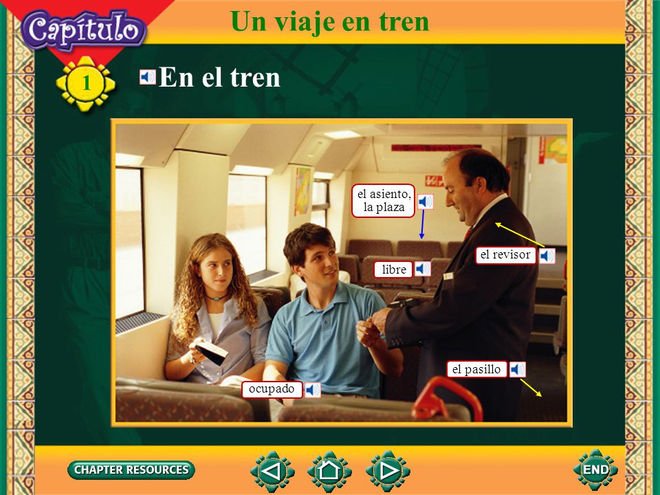 Un viaje en tren En el tren el asiento, la plaza el revisor libre