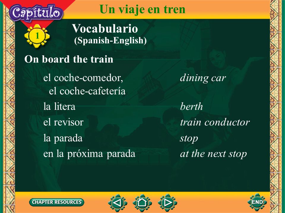 Un viaje en tren Vocabulario On board the train el coche-comedor,