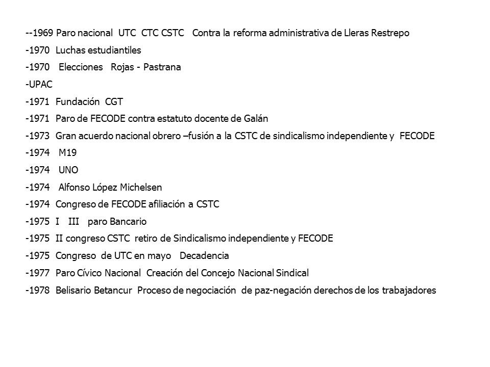 Paro nacional UTC CTC CSTC Contra la reforma administrativa de Lleras Restrepo