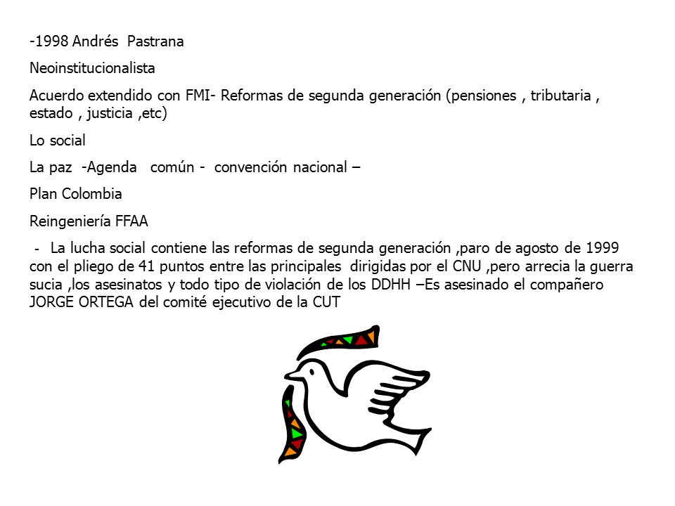 -1998 Andrés Pastrana Neoinstitucionalista.