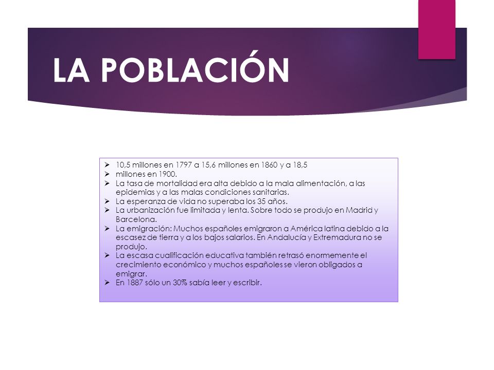 LA POBLACIÓN 10,5 millones en 1797 a 15,6 millones en 1860 y a 18,5