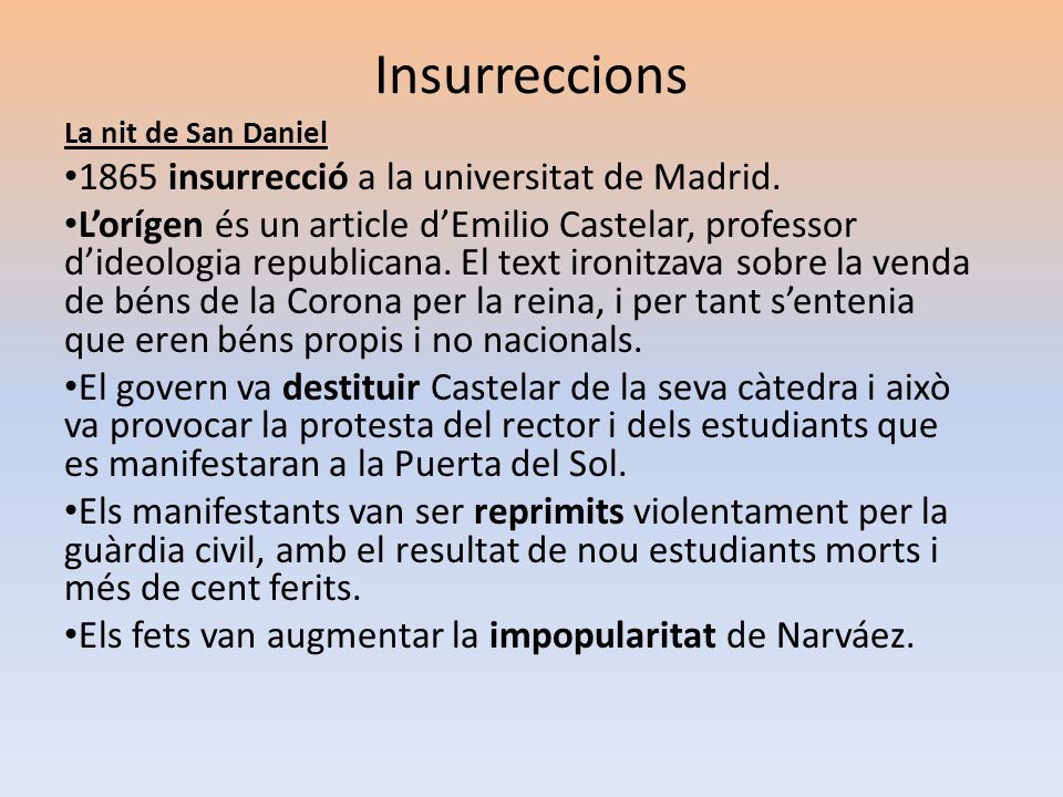 Insurreccions 1865 insurrecció a la universitat de Madrid.