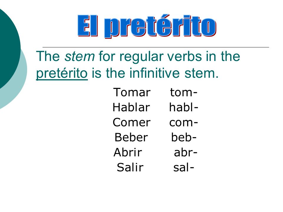 The stem for regular verbs in the pretérito is the infinitive stem.