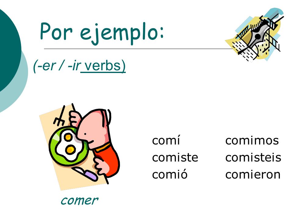 Por ejemplo: (-er / -ir verbs) comer comí comiste comió comimos