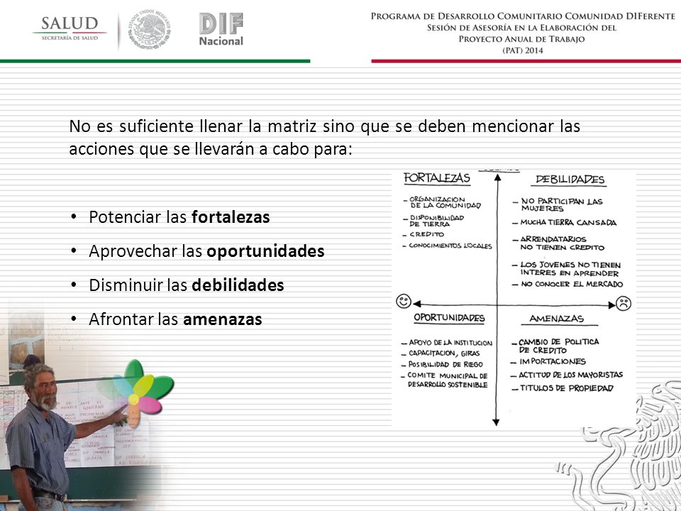 No es suficiente llenar la matriz sino que se deben mencionar las acciones que se llevarán a cabo para: