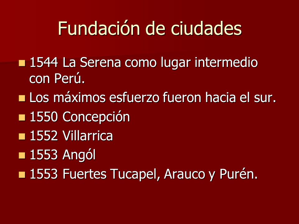 Fundación de ciudades 1544 La Serena como lugar intermedio con Perú.