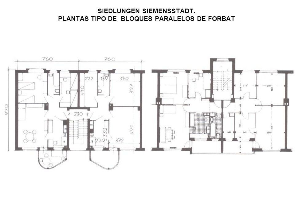 SIEDLUNGEN SIEMENSSTADT. PLANTAS TIPO DE BLOQUES PARALELOS DE FORBAT