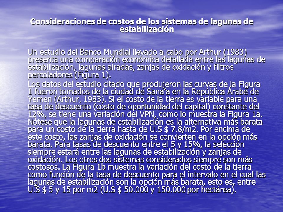 Consideraciones de costos de los sistemas de lagunas de estabilización