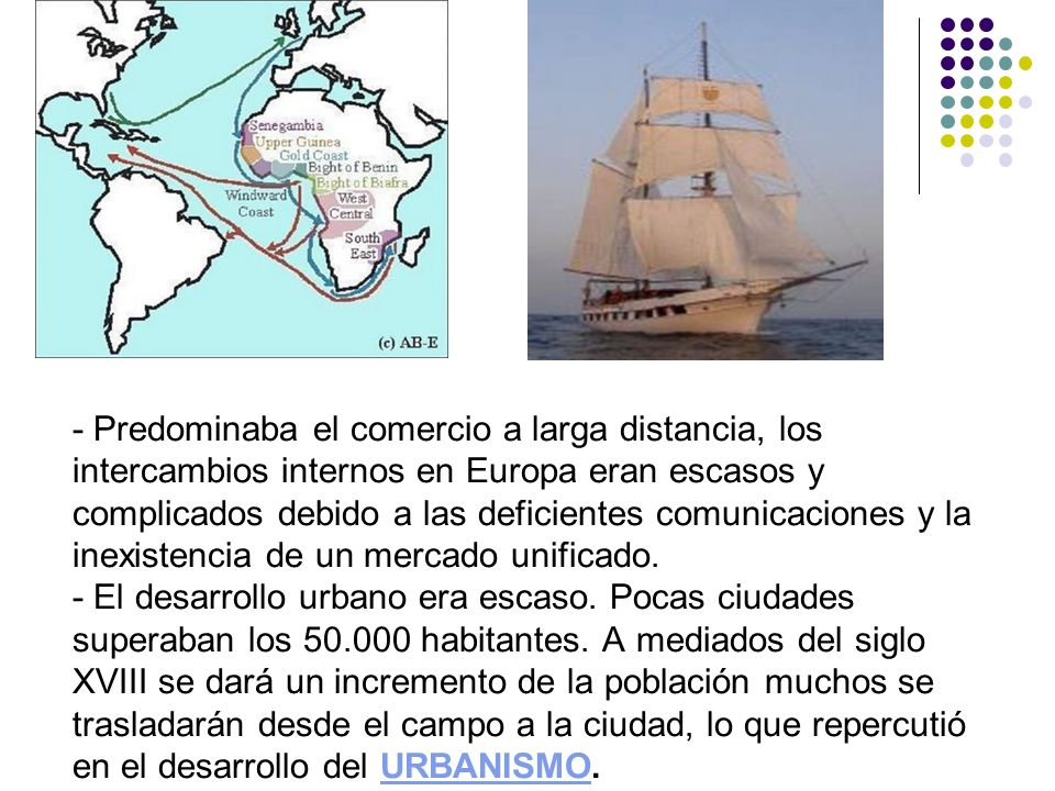 - Predominaba el comercio a larga distancia, los intercambios internos en Europa eran escasos y complicados debido a las deficientes comunicaciones y la inexistencia de un mercado unificado.