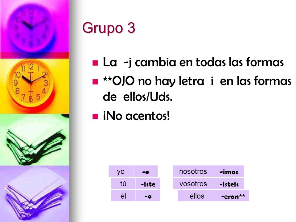 Grupo 3 La -j cambia en todas las formas