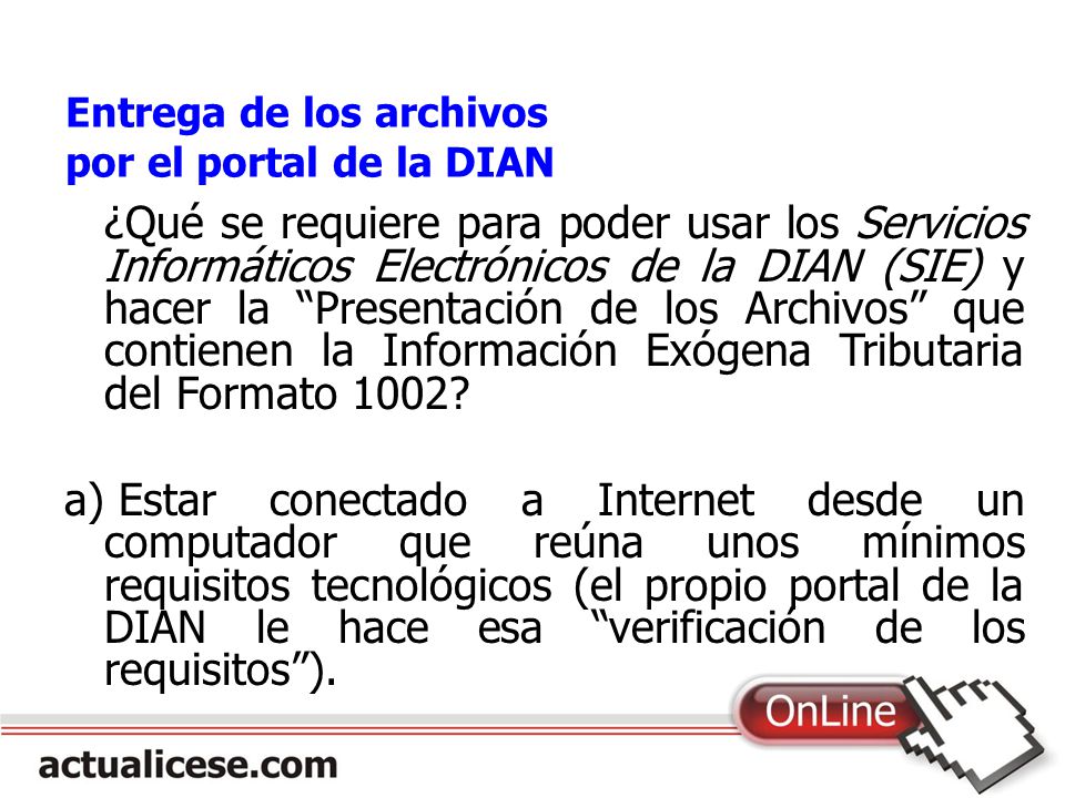 Entrega de los archivos por el portal de la DIAN
