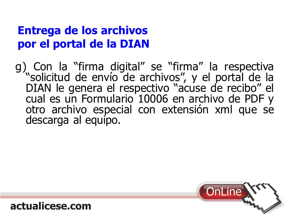 Entrega de los archivos por el portal de la DIAN