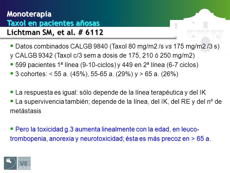 Taxol en pacientes añosas Lichtman SM, et al. # 6112