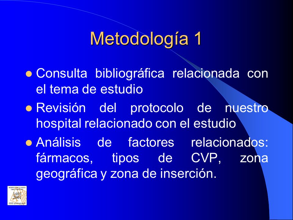 Metodología 1 Consulta bibliográfica relacionada con el tema de estudio. Revisión del protocolo de nuestro hospital relacionado con el estudio.